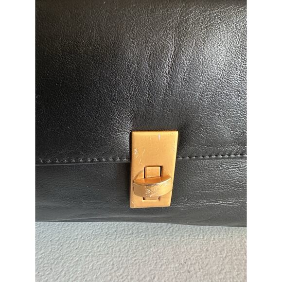 Samsonite Travel Bag Black Leather Long Shoulder Strap Front Turn Lock Pocket - Picture 2 of 9